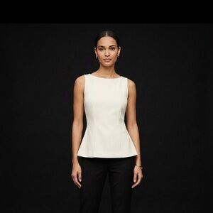 Ann Taylor Cream Sleeveless Peplum Top